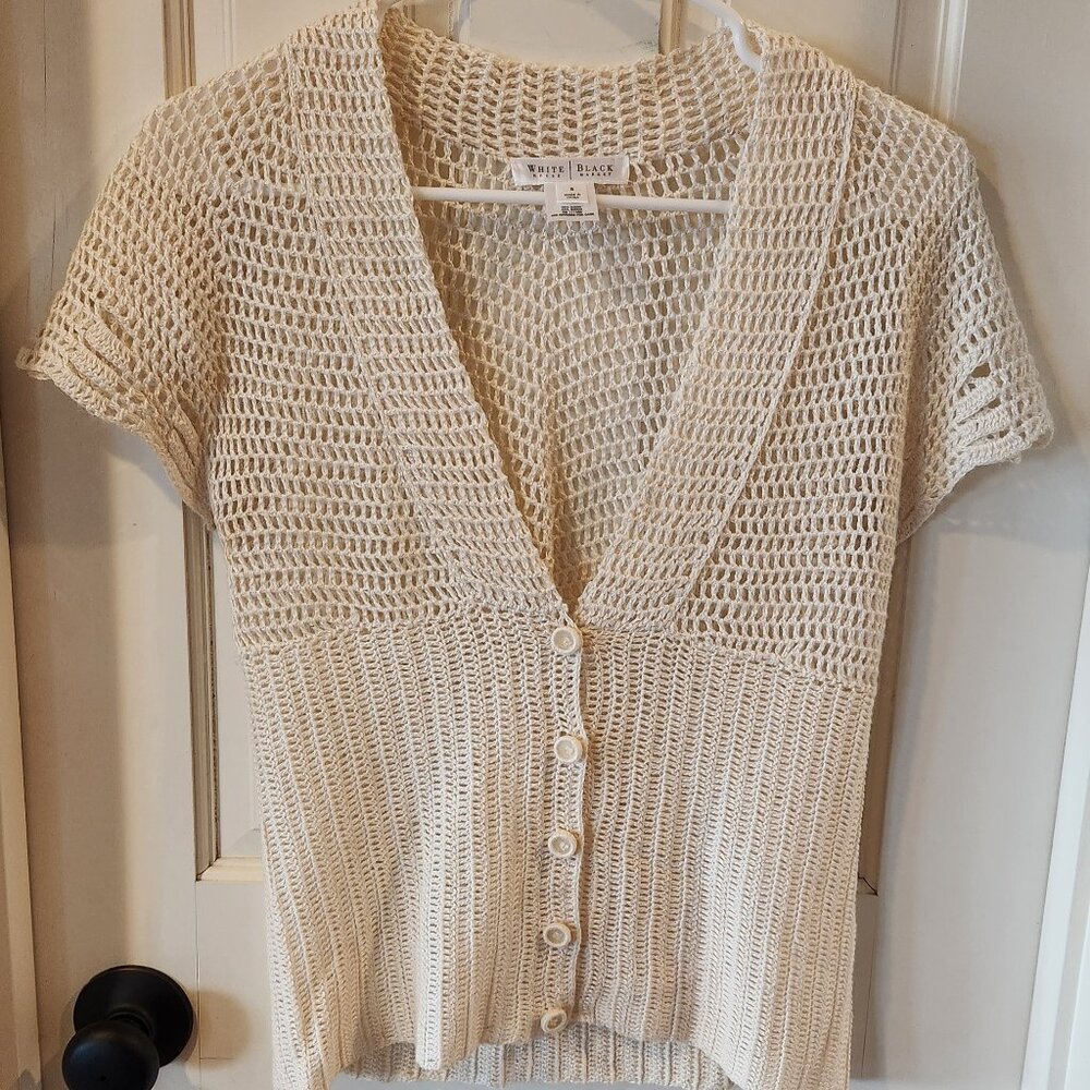 White House Black Market short-sleeve crochet cardigan sweater- Womens Small
